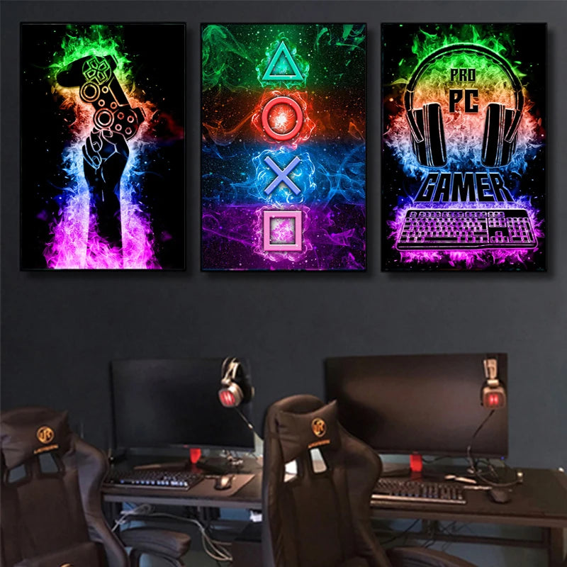 Canvas Paintings Gaming Room Gamepad Punk Style Posters and Prints