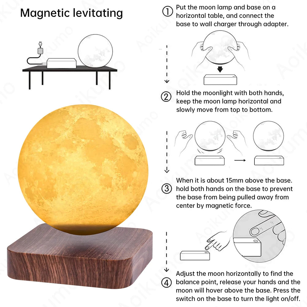 Creative Magnetic Levitation Moon Lamp 3D