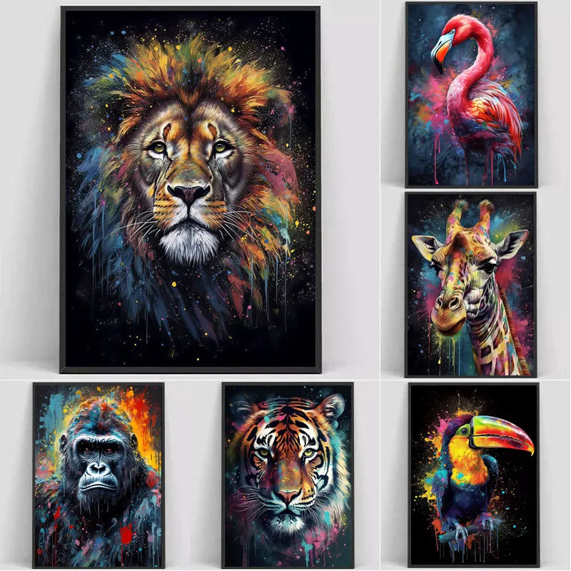 Lion Tiger Animal Portrait Poster Monkey Giraffe Canvas Painting