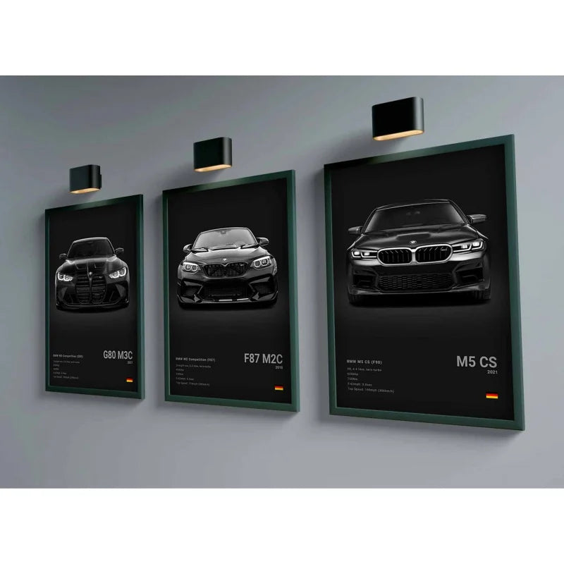 Pop Black And White Poster Wall Art Luxury Supercar F80 M3 M140 GTR HD