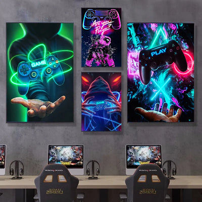 Canvas Paintings Gaming Room Gamepad Punk Style Posters and Prints