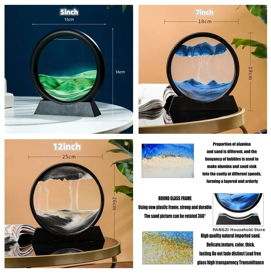 3D Moving Sand Art Picture Round Glass